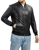 Jild Varsity Style Leder Bomberjacke Herren - Echtes Lammfell Herren Casual Mode Klassisch MA-1 Lederjacke, Schwarz, Large