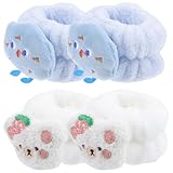 Ciieeo 4 Stück Pack Wascharmbänder zum Gesichtwaschen aus Weichem Material Wasserabsorbierend für Hautpflege und Yoga Tragbar mit Cartoon und Katzenmotiven Weiß