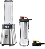 AEG Mini Mixer SB 2700 Standmixer / 0,4 PS-Power-Motor / 23.000 U/Min / 2 spülmaschinen- und bruchfeste 600 ml Tritan-Flaschen / Kühlakku / 4-Klingen Messer / Pulse-Taste / gebürstetes Edelstahl