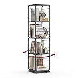 VASAGLE Bücherregal 4 Ebenen, drehbares Regal mit Buchstützen, Standregal für kleine Räume, Aufbewahrungsregal, Eckregal, Stahlrahmen, ebenholzschwarz-tintenschwarz LLS127B56