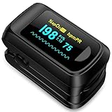 HealthTree Blutsauerstoffmonitor Finger für Erwachsene Tragbarer Sauerstoffmonitor, und schnelles Spo2-Sauerstoffmessgerät mit OLED-Bildschirm,Umhängeband,Batterien