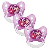 dentistar Latex Schnuller 3er-Set - Größe 3, ab 14 Monate - Zahnfreundlicher Naturkautschuk Nuckel mit Dentalstufe – BPA-frei - Made in Germany - Blumen, Lila