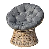 home24 Papasansessel, runder Gartensessel drehbar mit Kissen, Rattansessel, Rattan-Optik aus Polyrattan & Polyester, mit Stahlgestell, Korbsessel, Wetterfest & pflegeleicht, Grau/Braun