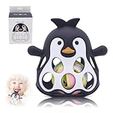 Farout Pinguin Rassel - Beißring Baby & Montessori Spielzeug - Oball Motorikspielzeug Babyrassel für Neugeborene & 0-6 Monate - Babyspielzeug ab 3 Monate, Geschenk für Jungen & Mädchen. (Schwarz)