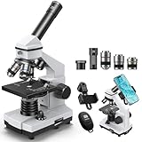 ESAKO Mikroskop für Kinder Studenten Erwachsene, 100X–2000X Vergrößerung, Schülermikroskop für Schule, Labor und Zuhause, mit Handyhalterung und 20 Objektträgern