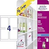 AVERY Zweckform MD4001 Flaschenetiketten (120x90 mm auf DIN A4, selbstklebend, bedruckbare Flaschenaufkleber für Glasflächen, Inkjet-/Tintenstrahldrucker) 20 Etiketten für Flaschen auf 5 Blatt weiß