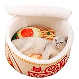Generisch Ramen-Katzenbett, Süße Haustier Nudelschüssel Hausnest, Geschlossener Katzennudle-Tasse, Weiche Nudelschale Form Haustier Sofa Haus, Abnehmbares Plüschkissen