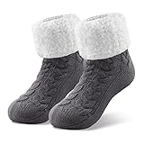 SIMIYA Kuschelsocken Damen, flauschige Haussocken anti Rutsch Stoppersocken Wintersocken Weihnachtssocken, mit ABS Sohle und warme Hüttensocken, 1 Paar (Grau)