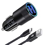 Zigarettenanzünder USB Ladegerät, AILKIN 3.4A Kfz Ladegerät, 2-Port USB Auto Ladeadapter mit USB C Ladekabel für Samsung Galaxy S24/S23/S22/S21/S20/A16/A15/A55/A35/A14/A54/A33/A53/Note 20, iPhone 15