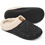 ULTRAIDEAS Hausschuhe Herren Plüsch Winter Warme Pantoffeln mit wollähnlichem Futter, Bequeme Memory Foam Slippers rutschfeste Gummisohle Indoor Outdoor,dunkelgrau,46/47 EU