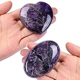 JSDDE 60mm Oval & Herzform Handschmeichler Stein Natürliche Kristallsteine Set Amethyst Rosenquarz Groß Stein Daumenstein Natürliche Kristalle Edelsteine (Amethyst)