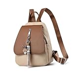 Mini-Rucksäcke für Damen, klein, niedlich, mit Klappe, Anti-Diebstahl-Rucksack, Mädchen, Damen, Tagesrucksack, PU-Leder, Rucksack mit Anhänger, Khaki