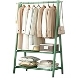 Kleiderständer aus Massivholz mit 2 Ablagen, freistehender Kleiderständer für Eingangsbereich, Schlafzimmer, Grün, 116 cm Höhe