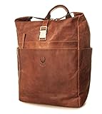 Corno d´Oro Handgefertigter Leder Rolltop Rucksack Damen und Herren Groß I Premium XL Lederrucksack bis 25l für 17 Zoll Laptop I Vintage Backpack Laptoprucksack Braun BP854