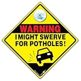 Warnung Autofenster Schild für Schlaglöcher mit Saugnapf, 14 x 14 cm, Gelb und Schwarz