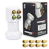 Premium X PXV-QS Quad LNB - 4-Fach LNC Kopf mit LTE-Filter - 4 Teilnehmer - SAT Digital DVB-S2 4K HD 3D - vergoldete Kontakte - Weiß - extra klein - inklusive 8X F-Stecker
