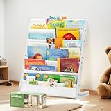 COSYLAND Bücherregal Kinder mit 6 Oxford-Stoff Fächern - Kinderbücherregal aus Naturholz - Bücherregal Kinderzimmer mit abgerundeten Ecken & platzsparend 63L x 30B x 76H cm（Weiß