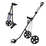 GYMAX Golftrolley faltbar, Golfwagen 2 Rad mit Anzeigetafel, Golf Push Cart mit verstellbarem Gurt, aus Eisen, Schwarz