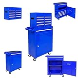 Werkzeugkiste mit 5 Schubladen, Rollkoffer mit Rollen, tragbarer Werkzeugkasten auf Rollen, hohe Kapazität, Werkzeugkiste für Garage, Werkstatt, Heimhandwerk (Blau, 5 Schubladen)