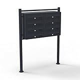 Wiltec 8er Briefkastenanlage schwarz 270 x 898 x 1500 mm, Standbriefkasten mit 2x4 Fächern, Schlüssel und Namensschild, Briefkasten Postkasten mit Ständer