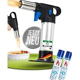 STAHLMANN® Flambierbrenner [1300°C] inkl. 2x 300 ml Gas – Premium Creme Brulee Brenner, nachfüllbar mit Sicherung – Ideal zum Karamellisieren, Flambieren & Bräunen