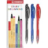 STABILO liner - versenkbarer Kugelschreiber - Feine 0,7mm Stifte - 3er Pack (schwarz, blau, rot)