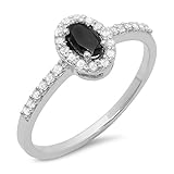 Dazzlingrock Collection Damen-Verlobungsring aus 14 Karat (Karat), 0,50 Karat (Karat), Ovalschliff, schwarzer und runder weißer Diamant, 1/2 Kt, Weißgold, Diamant, Weißgold, Diamant