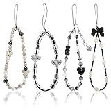 Xthrotsenk 4 Stück Handykette Kurz Handgelenk Schmuck Perlen Hand Handgelenk Strap Schwarz Handy Anhängerband Handykette Handyschmuck Kurz Für Frauen Handyschlaufe Handyanhänger