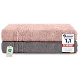 Komfortec 2er Saunatuch Set 80x200 cm aus 100% Baumwolle, XXL-Saunatücher, Sauna Handtuch, Weich, Groß, Frottee, Schnelltrocknend, Anthrazit Grau/Blütenrosa