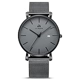 LN LENQIN Herren Uhr Edelstahl Uhren Herren 30M wasserdichte Analoge Quarz Uhren Armbanduhren mit Datum Mode Freizeit Uhr für Männer