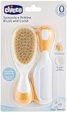 Chicco Set Baby-Haarbürste und Kamm, Babybürste mit weichen Naturborsten, Kamm mit abgerundeten Spitzen, rutschfester Griff, Baby Party Geschenk - Neugeborenenbedarf ab 0 Monaten