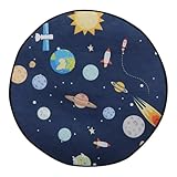 TOVINANNA Runder Cartoon Teppich mit Universum Planetenmotiv 60cm Durchmesser Polyester Waschbare Kinderzimmer Fußmatte für Schlafzimmer und Wohnzimmer