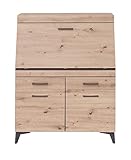 Stella Trading SECRET Sekretär Schreibtisch Kommode in Artisan Eiche Optik, Graphit - platzsparender Computertisch Schrank mit Schubladen - 98 x 124 x 42 cm (B/H/T)