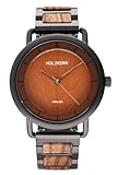 HOLZKERN Herren-Armbanduhr Solar Lauri Zebrano/Blatt Braun 9010631022242