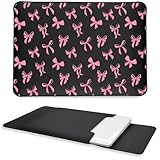 Süße Kawaii rosa Schleife Laptop Sleeves 13 Zoll Schwarz Kunstleder Cover Case für Frauen Mädchen Kompatibel mit MacBook Air 13 Zoll 2018-2024/MacBook Pro 13 Zoll 2016-2024
