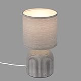 BRILONER - Tischlampe mit Stoffschirm, Kabelschalter, Keramikfuß, Lampe, Nachttischlampe, Tischleuchte, Dekolampe Flur, Bürolampe, Leselampe, Wohnzimmer, Schlafzimmer, 15x28 cm (DxH), Grau