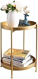 HollyHOME Beistelltisch Gold Beistelltisch Rund Metall, Balkontisch Snacktisch Couchtisch Teetisch Nachttisch Sofatisch, 2 Ebenen Beistelltisch für Wohnzimmer Schlafzimmer Terrasse Outdoor