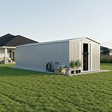 Gerätehaus Metall 257x580x181 cm Grau, Gartenhaus Holz Metall Kunststoff Alternative Mit Doppel-Schiebetüren, Gerätehäuser Für Werkzeuglagerung