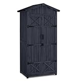 M MCombo Gartenschrank Gartenhaus Holz Wetterfest, Outdoor Wasserdicht Schrank mit Boden, für Außenbereich Balkon Terrasse, Aufbewahrungsschrank mit 2 Bewegliche Regale 74×99×193 cm (Anthrazitgrau)
