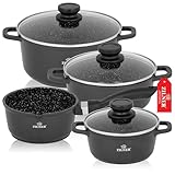 ZILNER® Induktions töpfe set 4-Teilig - Topfset mit Glasdeckel und Kochtopf Töpfe für alle herdarten - 4x Kochtöpfe Ø 16cm,12cm,10cm,8cm Küchengeräte Töpferset für Zuhause ZL-7026