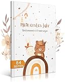 EULENTALER® Das Babytagebuch Boho I Von Pädagogen gestaltet I Mit handgemalten süßen Illustrationen I Din A4 I Babyalbum Mein erstes Jahr I Geschlechtsneutrale Gestaltung - Geschenk zur Geburt
