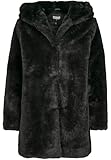Urban Classics Ladies Hooded Teddy Coat aus Fake Kaninchenfell, Damen Mantel mit Kapuze und Seitentaschen, black, M
