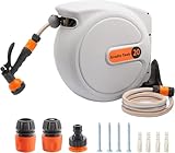 Giraffe Tools Automatische Schlauchtrommel 20m + 2m, Wandmontierbare Schlauch Trommel 180° Schwenkbar mit 7 - Muster Multibrause und weißen Anschlussschlauch