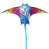 HQ Design - Delta XL ab 2m Flugdrachen Einleiner für Kinder und Erwachsene Drachen zum steigen Lassen wenig Wind, mit oder ohne Polyesterschnur, ab 1 Bft. (Manta Kite Tribal Flame)