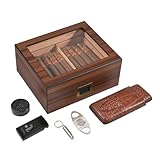 Volenx Humidor Zigarren, Handgefertigter Humidor mit Feuerzeug, Zigarrenschneider und Zigarrenbohrer, Zedernholz Zigarren Humidor für Hält 25-50 Zigarren, Tolle Geschenke für Männer (Keine Zigarre)