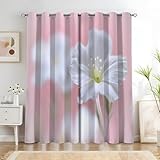 KaiHeBeding Weiße Blumen Vorhänge Rosa Hintergrund Verdunklungsvorhänge, Vorhang Blickdicht Gardinen mit Ösen, Schlafzimmer Wohnzimmer Kinderzimmer Deko, Thermovorhang 2er Set H137 X B117cm
