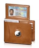 Jowlroel Geldbörse für Herren mit AirTag-Halter – Bifold Echtes Leder Herren-Geldbörse für AirTag RFID-blockierende Geldbörse mit 2 Ausweisfenstern, 12 Kartenhalter – Geschenk-Box, Airtag nicht im