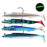 Njord Kalastus Gummifische mit Jigkopf wählbar 15cm 30g oder 12cm 15g | Zander Gummiköder Zander | Gummifische Zander Köder Gummifisch Set | Gummiköder Angelköder Set Raubfisch (4 Stück, 13cm | 20g)