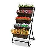 Best Goods Hochbeet, Blumentreppe mit Rollen, Blumenkasten mit 5 Etagen Pflanzenregal Frühbeet Pflanzbeet Gemüsebeet Kräuterbeet für Garten Outdoor Balkon (Braun 5-stöckig)