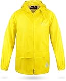 normani Outdoor Sports Kinder wasserdichte Unisex Regenjacke Regenmantel mit Kapuze und 3M Reflektoren Farbe Gelb Größe L/146-152